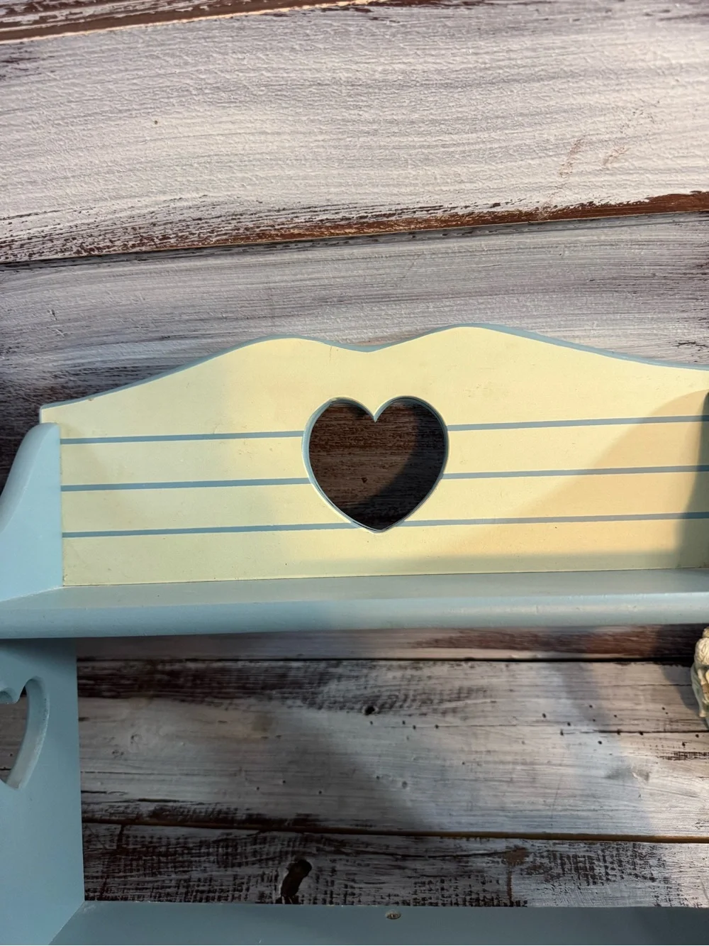 Blue and Cream Heart Wall Shelf with Pegs